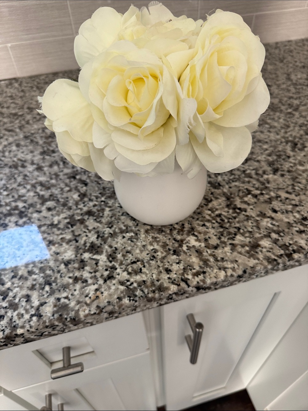 Cream Artificial Rose Bouquet in White Vase - Home Accents